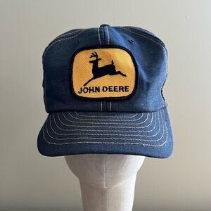 John Deere Trucker Hat Vintage Louisville Denim Adjustable Snapback Cap Patch